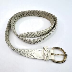 Vintage White Genuine Leather Braided Belt XL